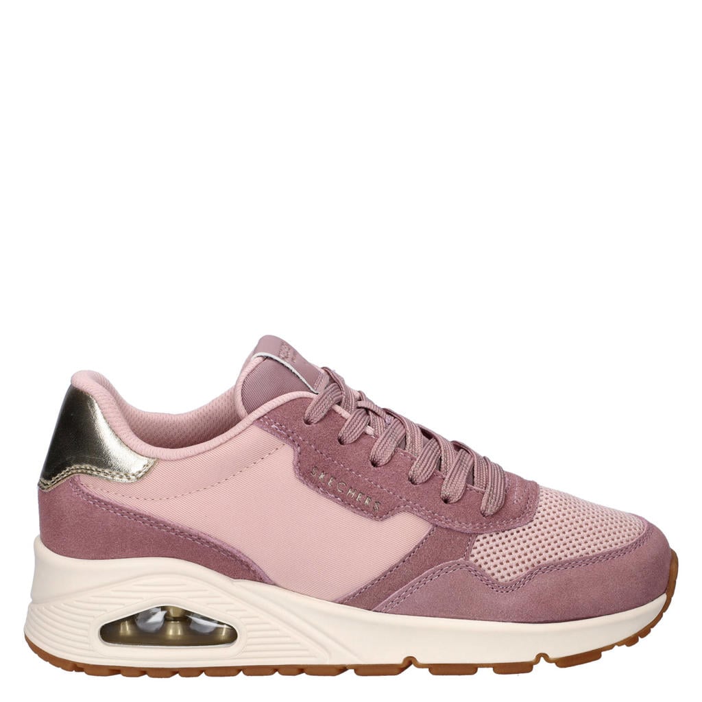 Roze dames Skechers Uno sneakers van suède en textiel met veters