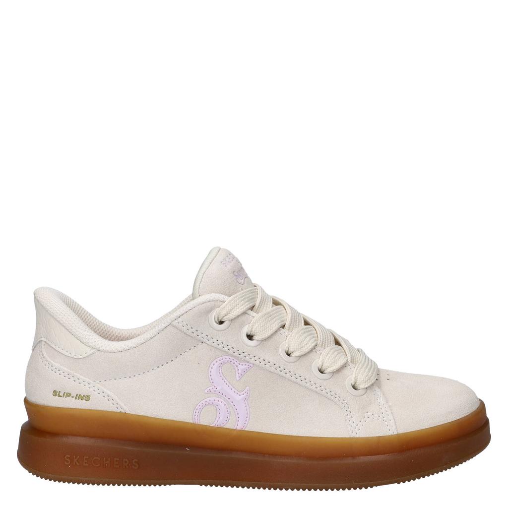Ecru dames Skechers Hands Free Slip-Ins Courtside suède sneakers met veters