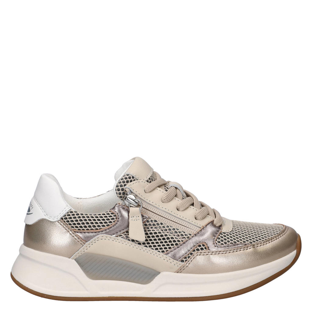 Champagne dames Gabor leren sneakers met veters