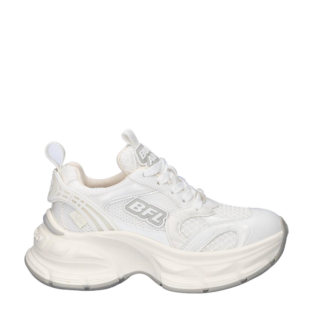 Witte dames Buffalo Ridr One chunky sneakers van textiel en imitatieleer met veters