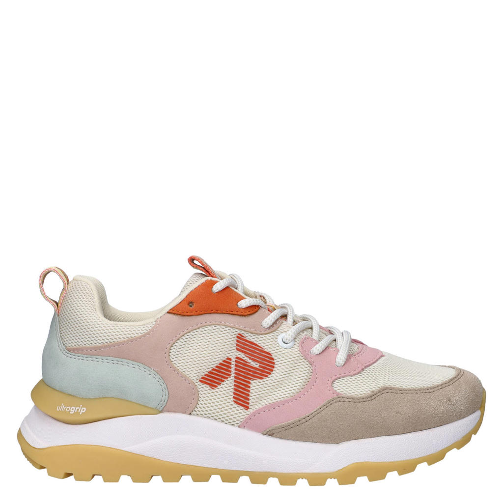 Ecru en roze dames Rieker Revolution chunky sneakers met veters