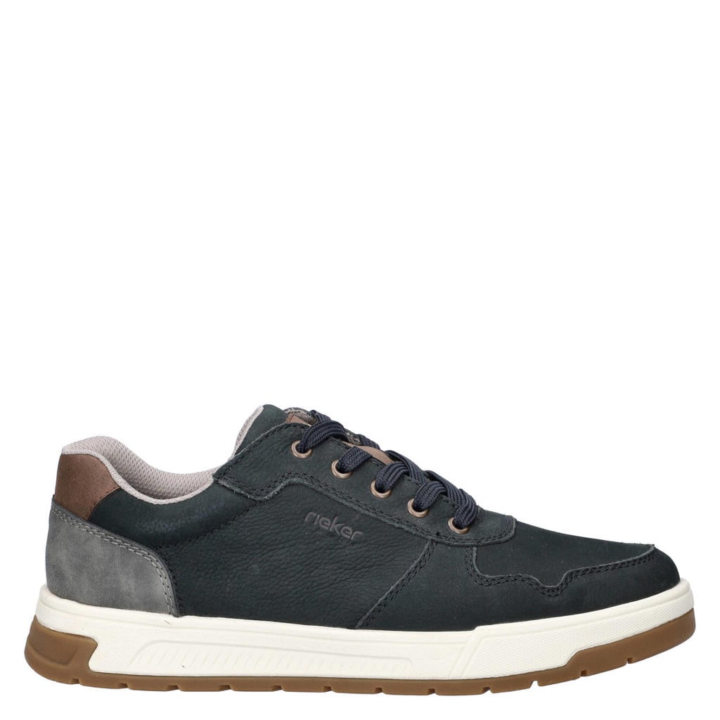 Donkerblauwe heren Rieker nubuck sneakers met rits- en knoopsluiting
