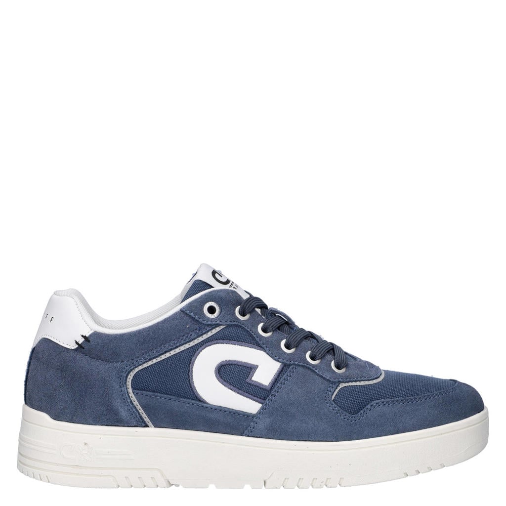 Donkerblauwe heren Cruyff suède sneakers van textiel met veters