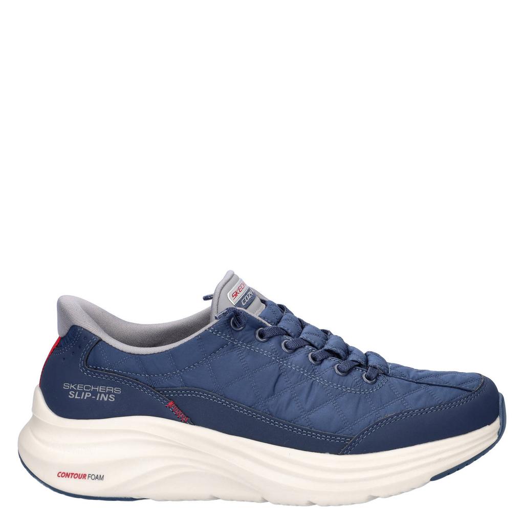 Blauwe heren Skechers Hands Free Slip-Ins Contour sneakers van textiel en imitatieleer met elastische veters