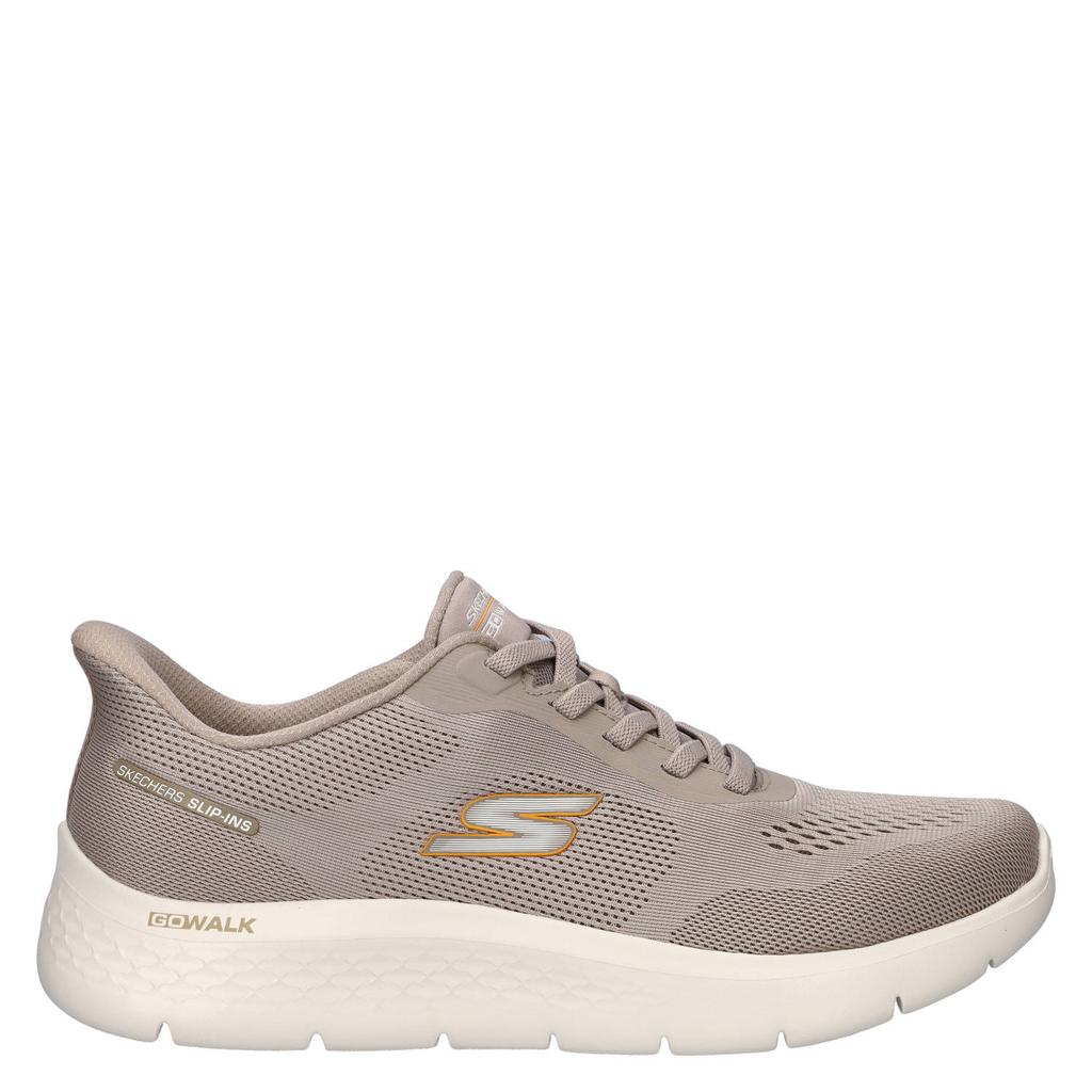 Taupe heren Skechers Hands Free Slip-Ins Go Walk Flex sneakers van textiel met veters