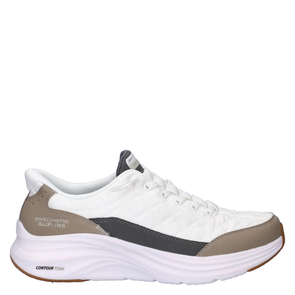 Wit en beige heren Skechers Hands Free Slip-Ins Contour sneakers van nylon met elastische veters