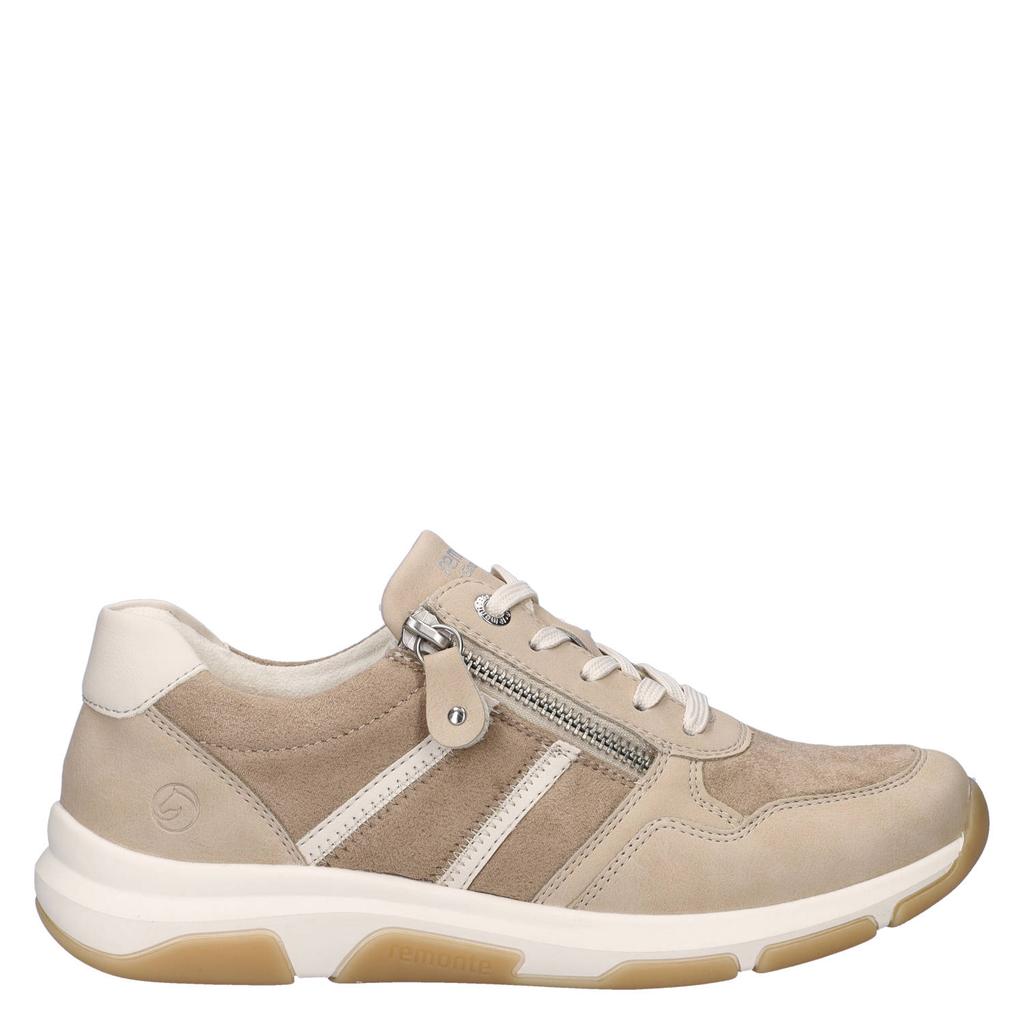 Beige dames Remonte sneakers van imitatieleer met veters