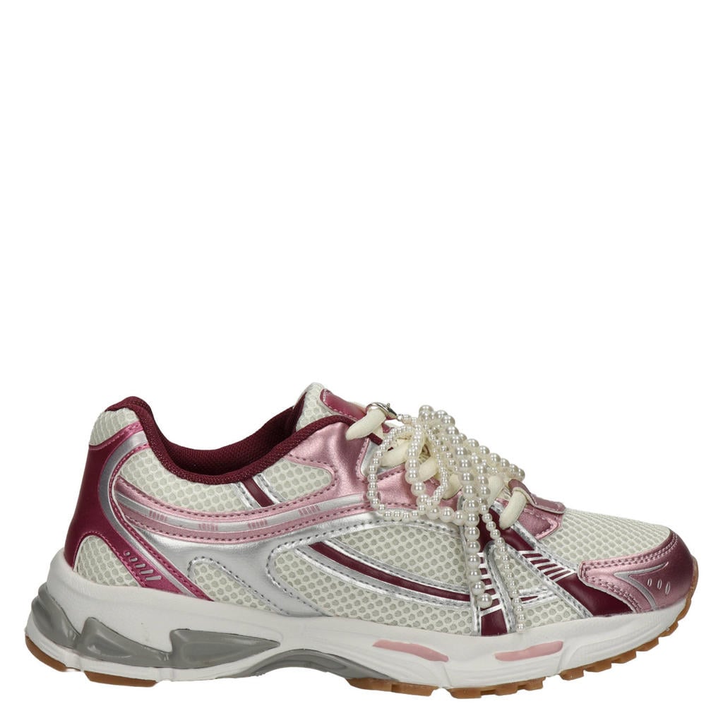 Roze dames Nelson chunky sneakers van imitatieleer en textiel met veters