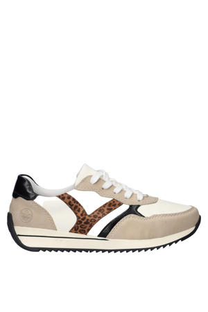 leren sneakers wit/beige/panter