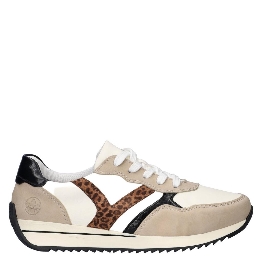 Wit en beige dames Rieker leren sneakers panter met veters