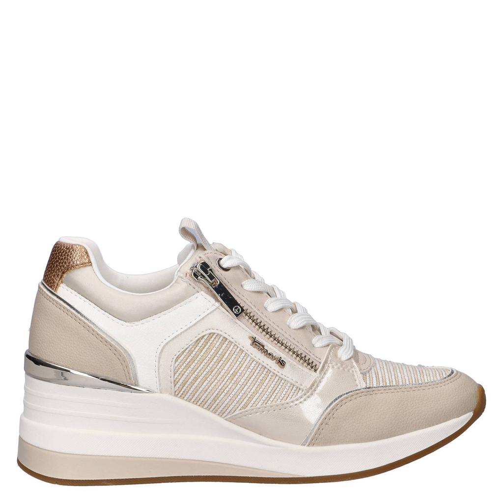 Beige dames Tamaris sneakers van textiel met veters