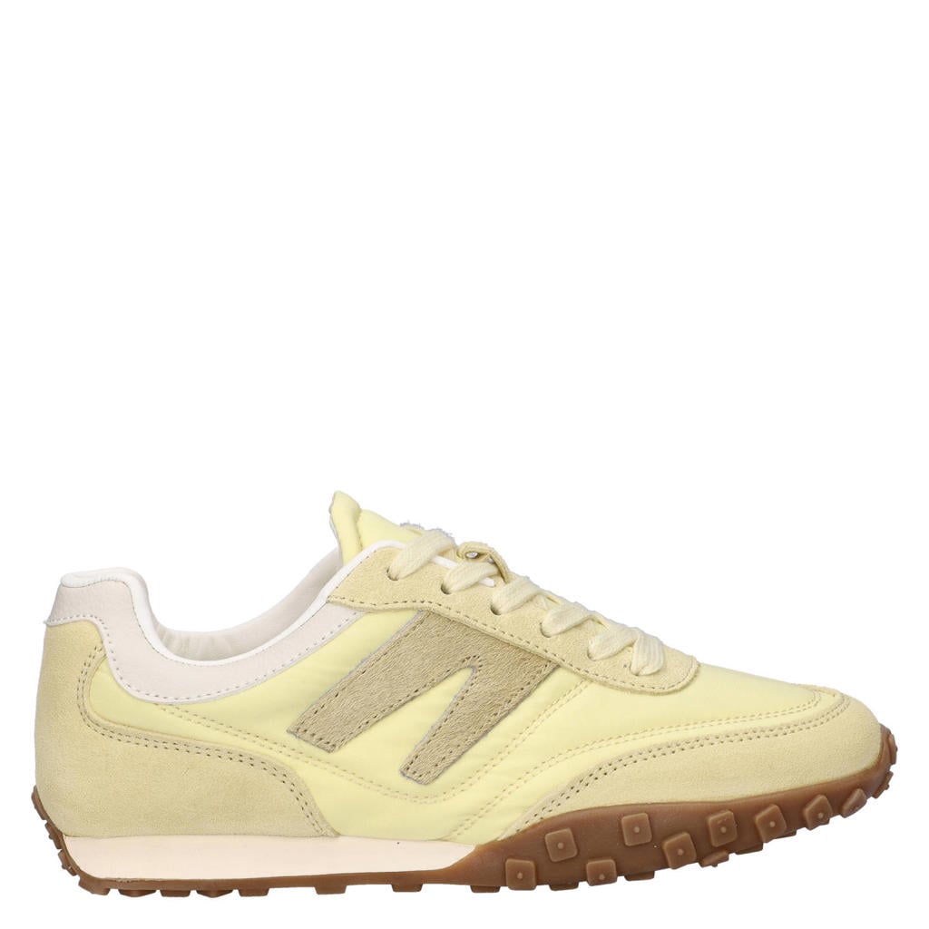 Lichtgele dames Nelson suède sneakers met veters