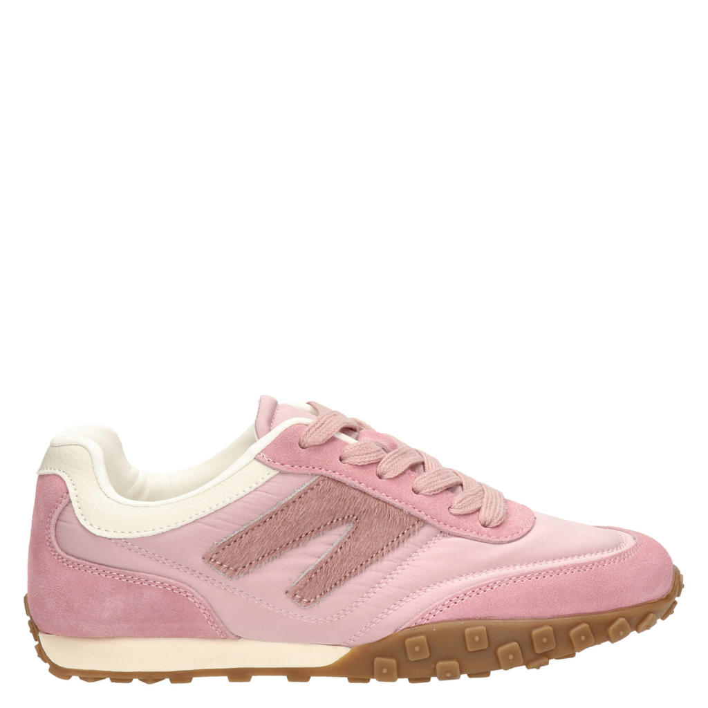 Roze dames Nelson suède sneakers van imitatieleer met veters