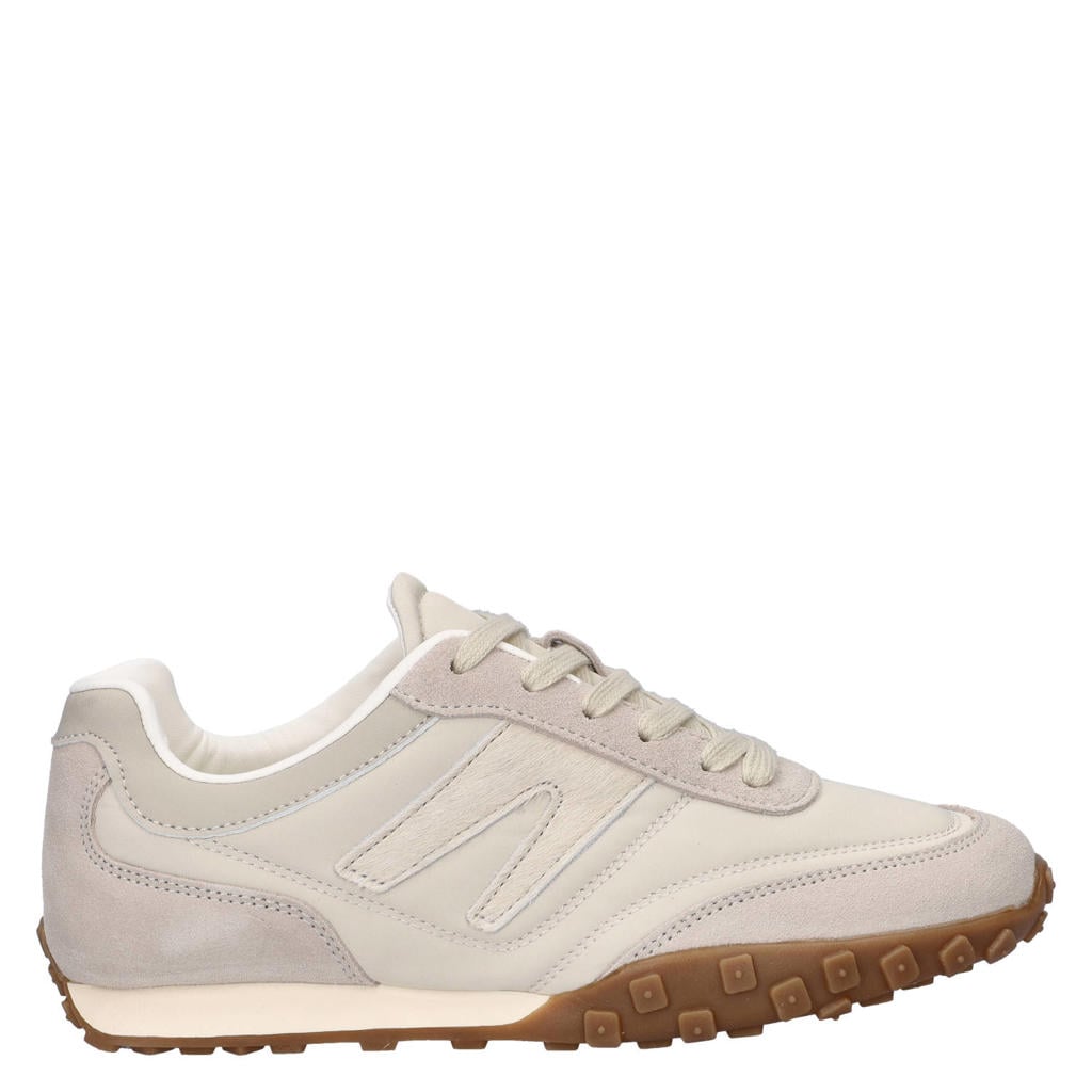 Beige dames Nelson suède sneakers van imitatieleer met veters