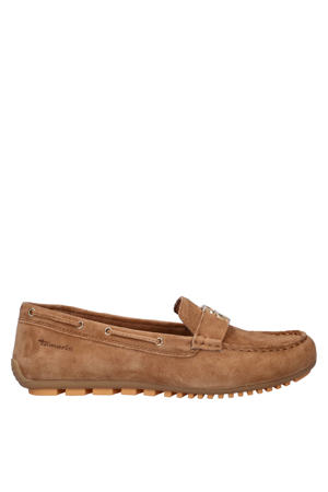 suède mocassins met siergesp cognac