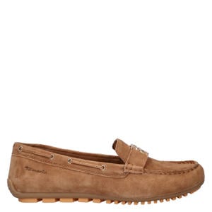 suède mocassins met siergesp cognac