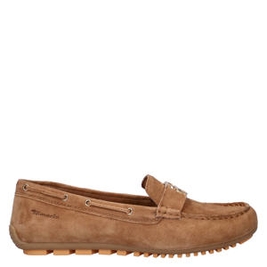 suède mocassins met siergesp cognac