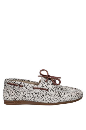Eliza leren bootschoenen met ponyhair wit/zwart