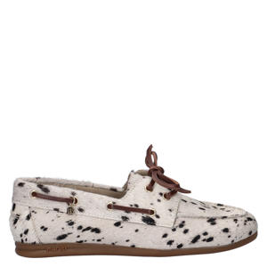 Eliza leren bootschoenen met ponyhair wit/zwart
