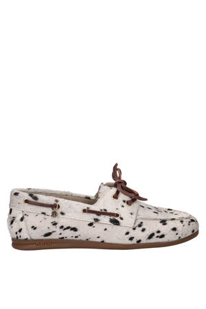 Eliza leren bootschoenen met ponyhair wit/zwart