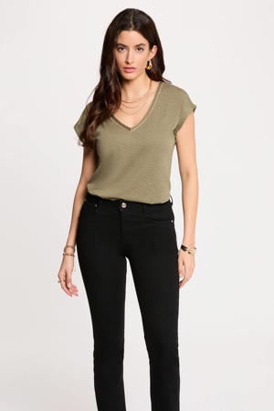 top met glitter kakigroen