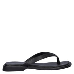 Izzy leren teenslippers zwart