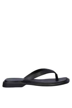 Izzy leren teenslippers zwart