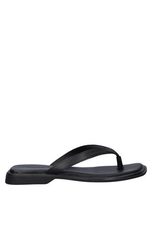Izzy leren teenslippers zwart