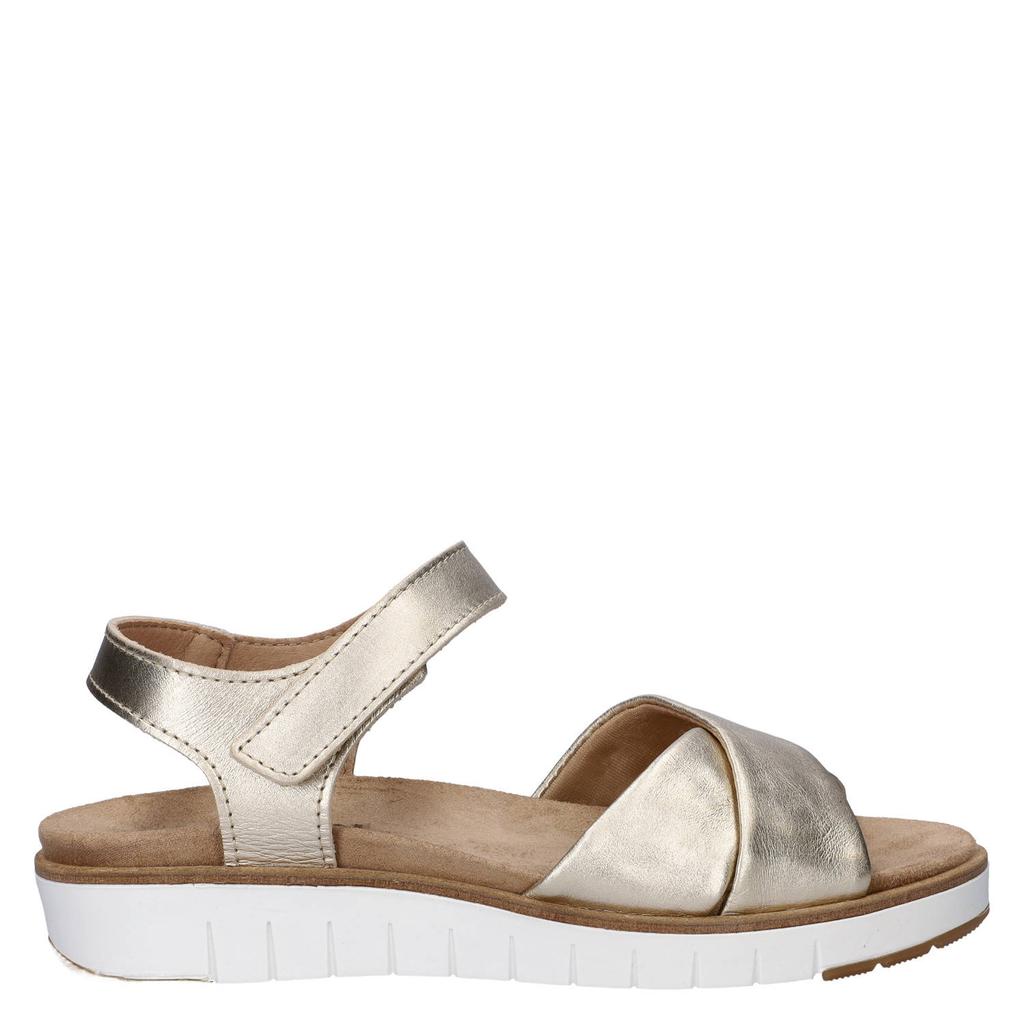 Gouden dames Nelson Flex leren sandalen met klittenband