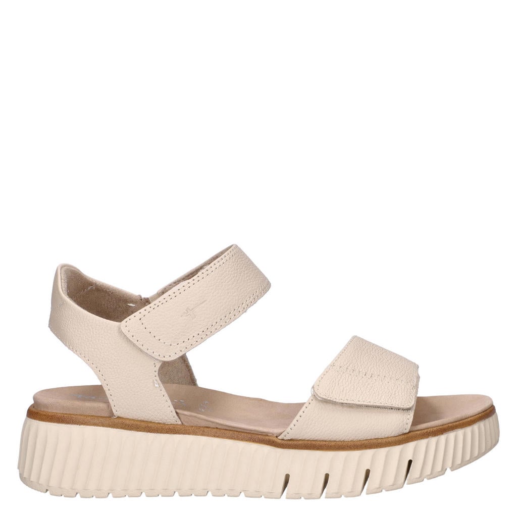 Ecru dames Tamaris Comfort leren sandalen met klittenband