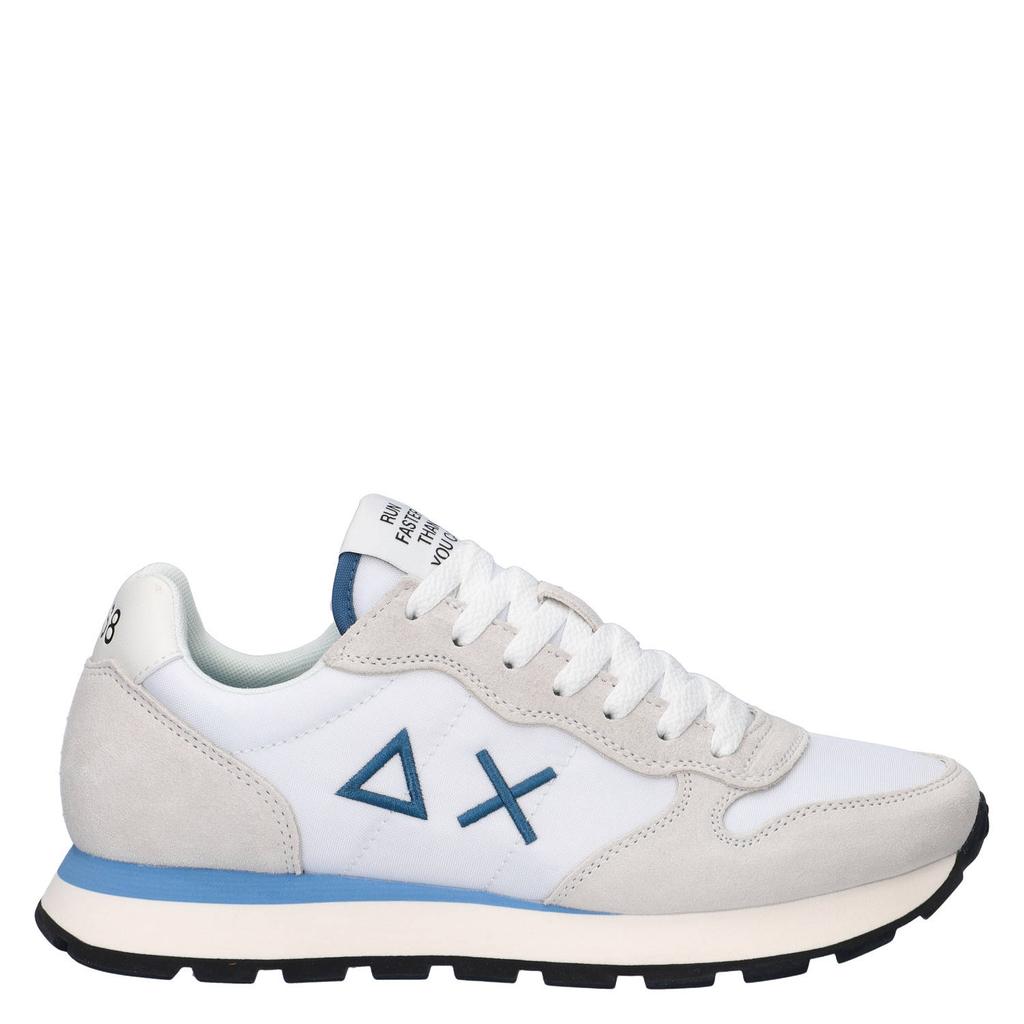 Wit en blauwe heren SUN68 Tom Solid sneakers van suède en nylon met veters
