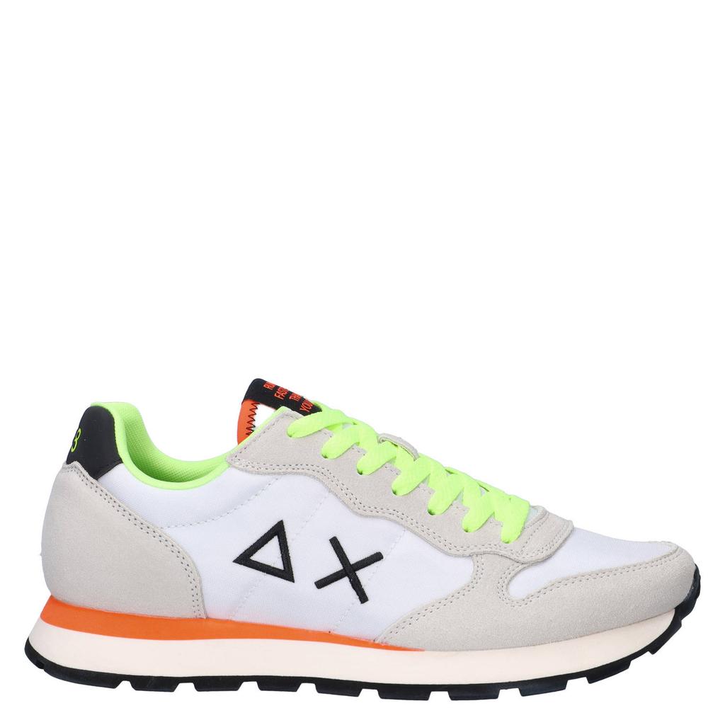 Witte heren SUN68 Tom Fluo sneakers van suède en textiel met veters