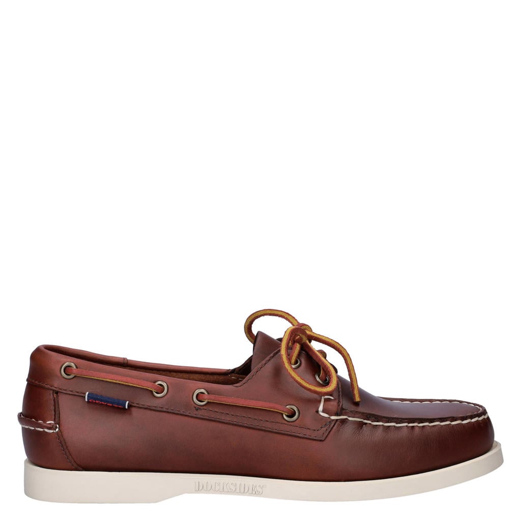 Cognackleurige heren Sebago Dockside Waxed leren bootschoenen met veters