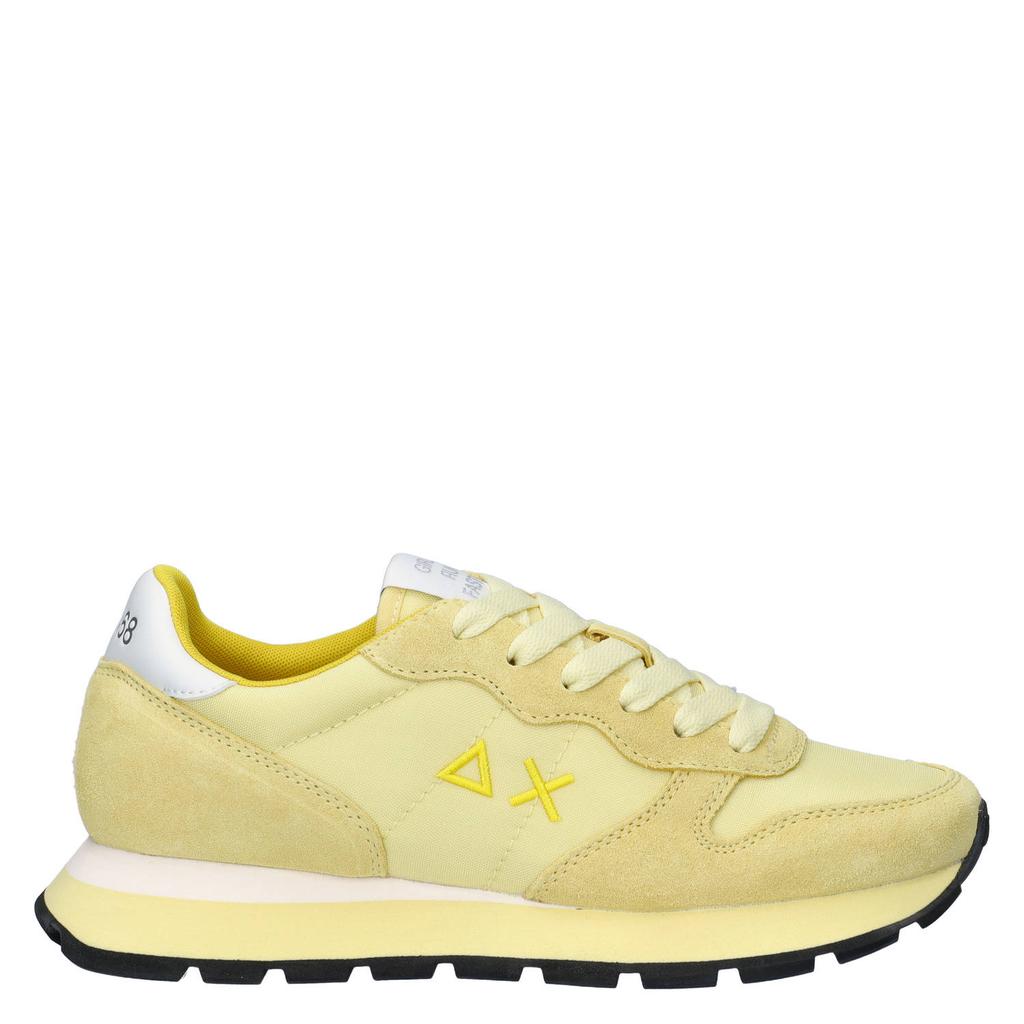 Gele dames SUN68 Ally Solid sneakers van textiel en suède met veters