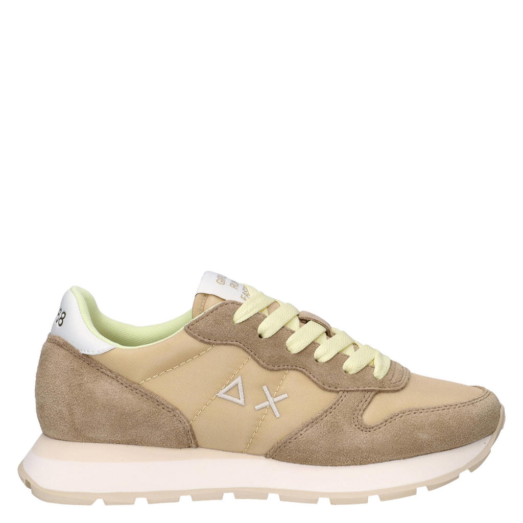 Beige dames SUN68 Ally Solid sneakers van textiel en suède met veters