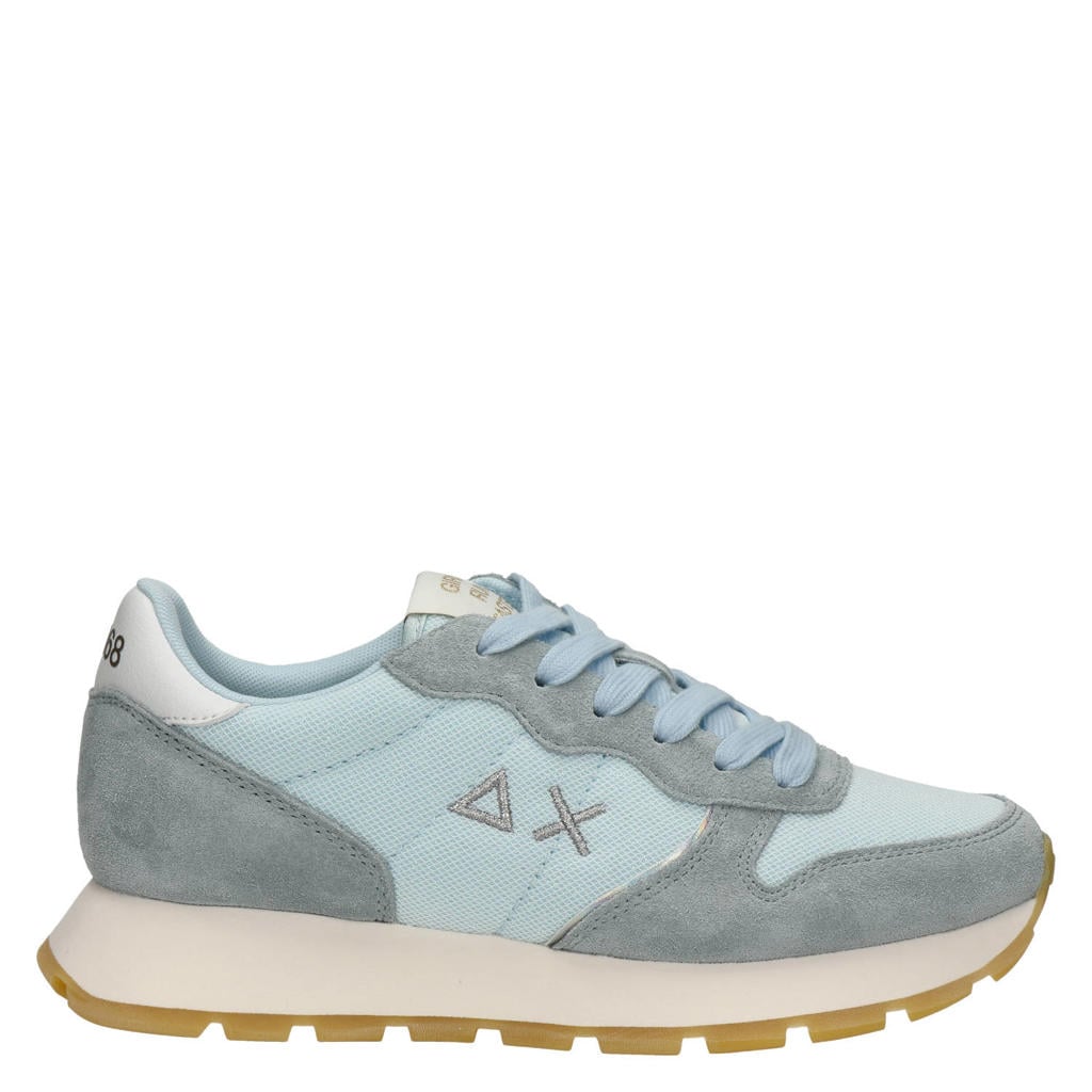 Lichtblauwe dames SUN68 Ally Glitter sneakers van suède en textiel met veters