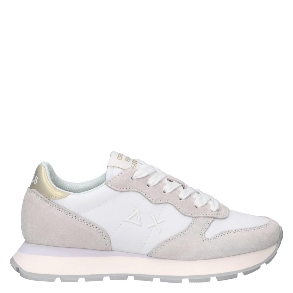 Witte dames SUN68 Ally Gold Silver sneakers van textiel en suède met veters