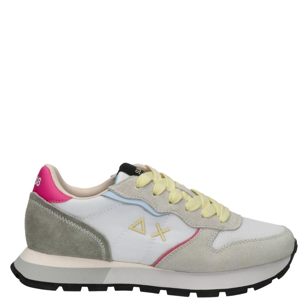 Wit en multikleurige dames SUN68 Ally Colour Explosion sneakers van nylon, suède en textiel met veters