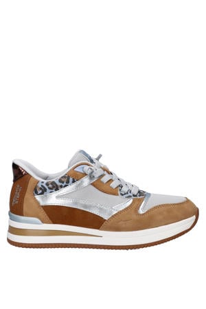 Comfort imitatieleren leren sneakers cognac