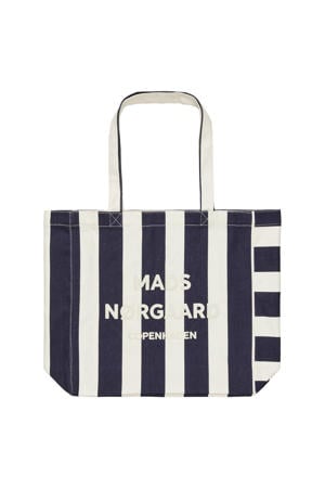 gestreepte shopper Boutiqno Athene donkerblauw/ecru