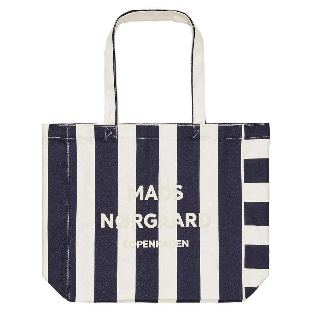 MADS NØRGAARD - COPENHAGEN gestreepte shopper Boutiqno Athene donkerblauw/ecru