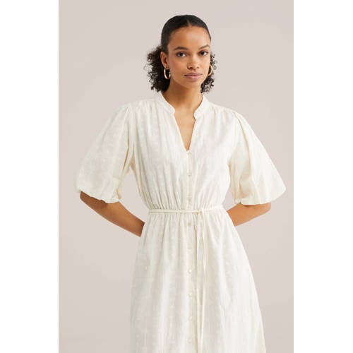 WE Fashion midi jurk broderie ecru afbeelding