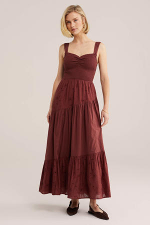 maxi jurk broderie donkerrood