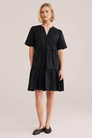 korte jurk met broderie zwart