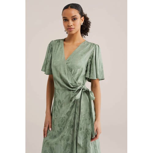 WE Fashion wikkeljurk met v-hals en all-over print lichtgroen afbeelding