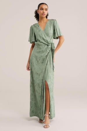 wikkeljurk met v-hals en all-over print lichtgroen