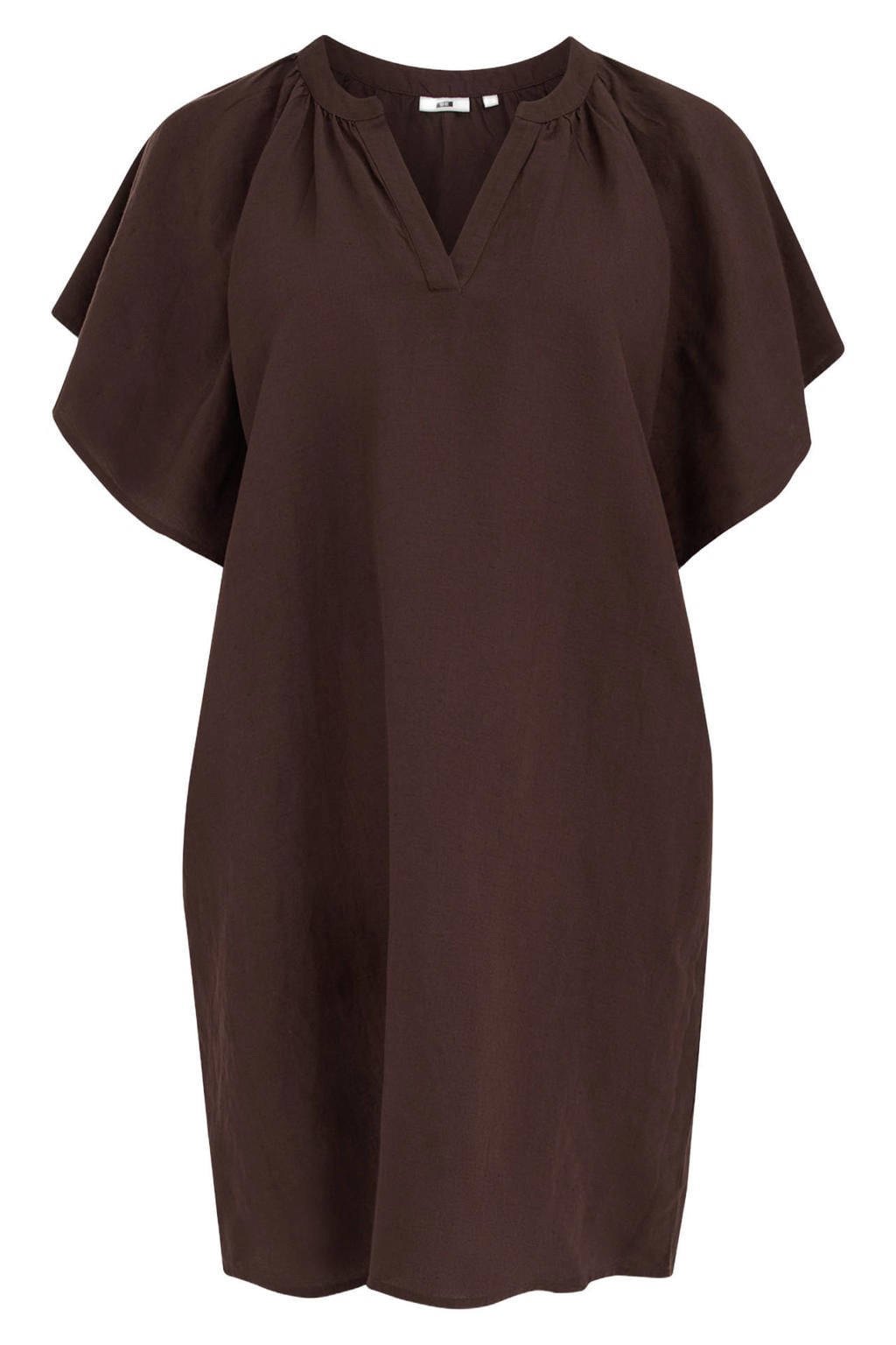 Bruine dames WE Fashion Curve korte jurk van viscose met effen, korte mouwen en V-hals