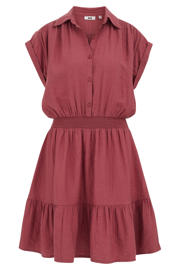thumbnail: Oudroze dames WE Fashion korte jurk van viscose met effen, klassieke kraag en knoopsluiting