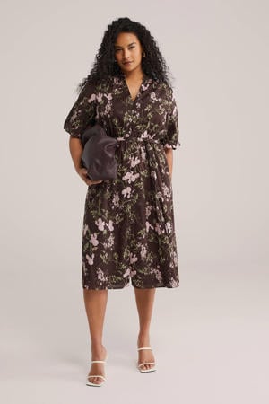 gebloemde blousejurk bruin