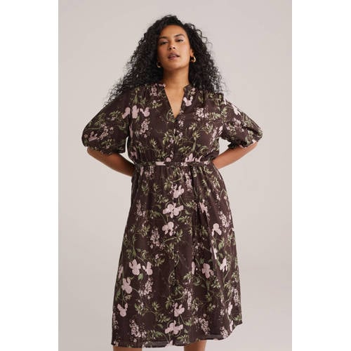 WE Fashion gebloemde blousejurk bruin afbeelding